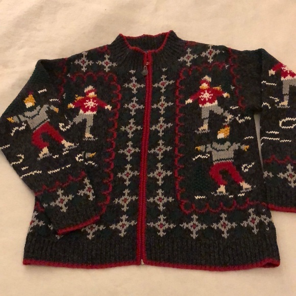 Eagle’s Eye Ice Skating Vintage Christmas Sweater Zip Front Womens Size Medium - Picture 2 of 15